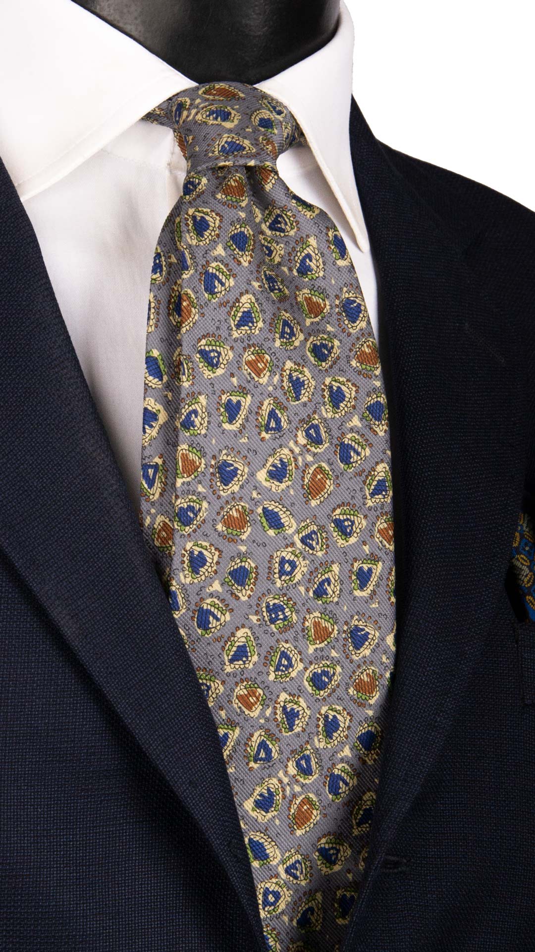 Cravatta Vintage di Seta Jacquard Grigio Fantasia Multicolor CV981