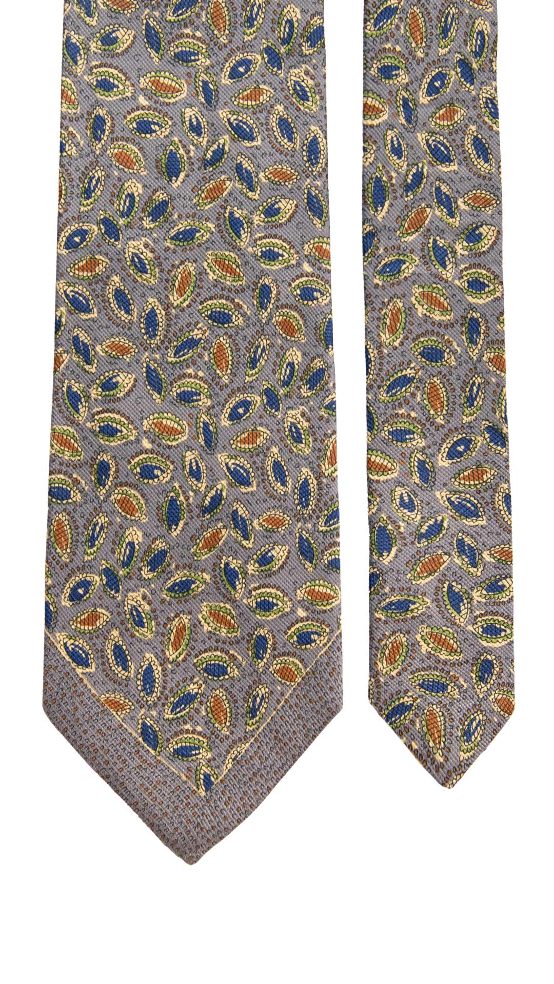 Cravatta Vintage di Seta Jacquard Grigio Fantasia Multicolor CV992 Made in Italy Graffeo Cravatte Pala