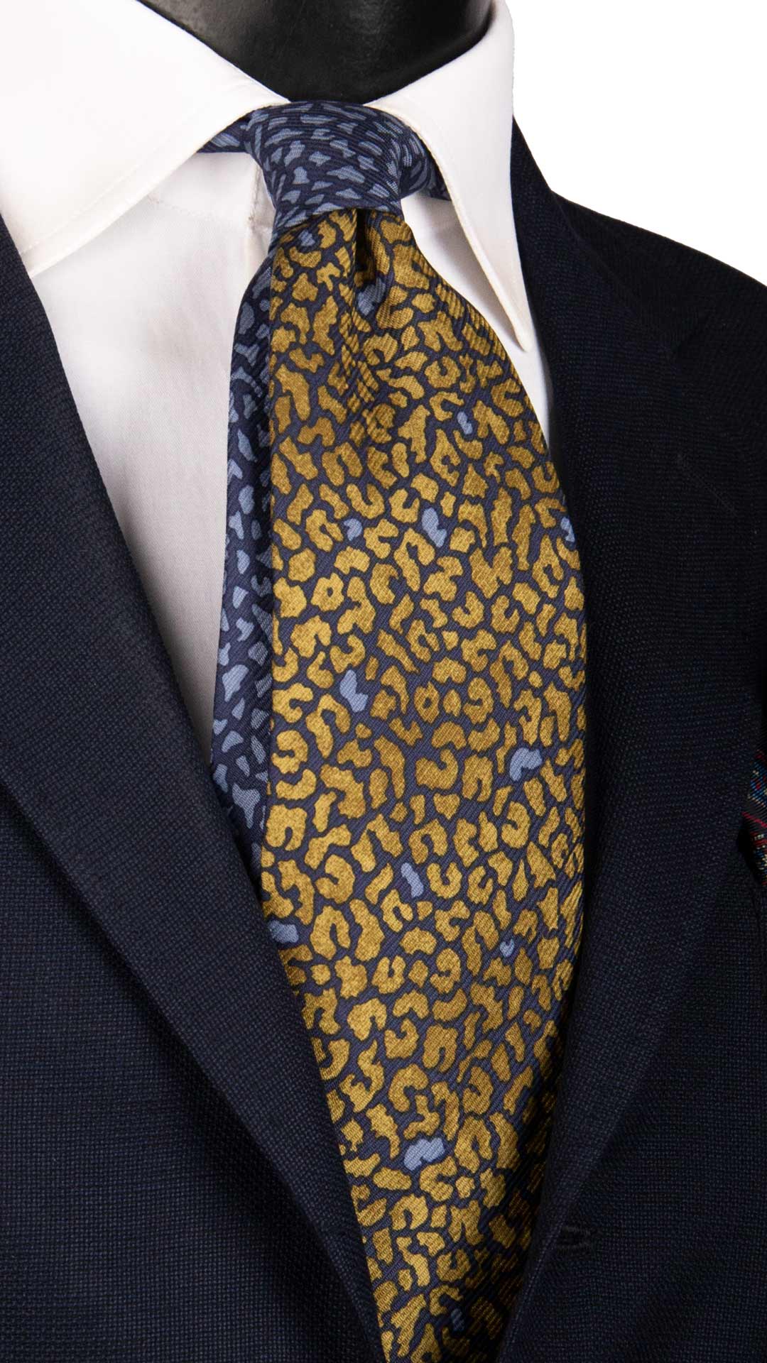 Cravatta Vintage di Seta Jacquard Indaco Fantasia Multicolor Nodo in Contrasto CV961 Made in Italy Graffeo Cravatte