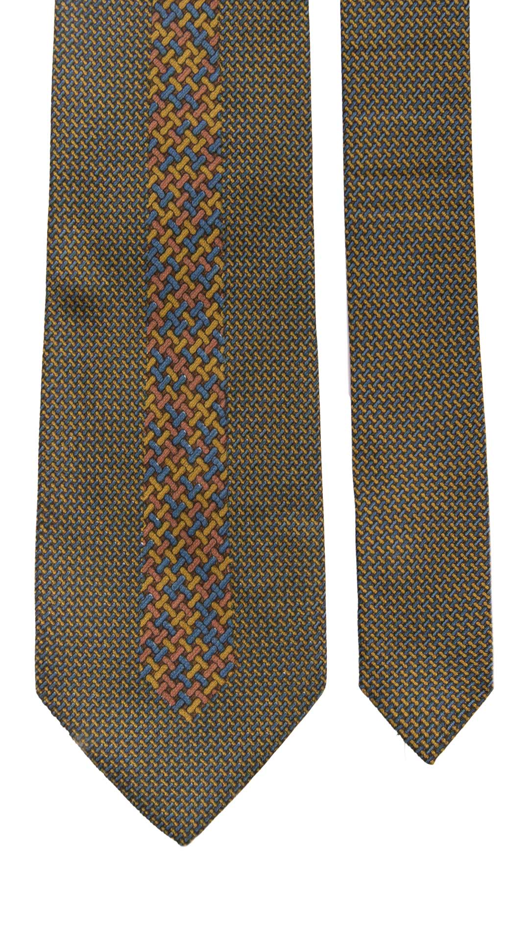 Cravatta Vintage di Seta Jacquard Marrone Fantasia Multicolor CV1090 Made in Italy Graffeo Cravatte Pala