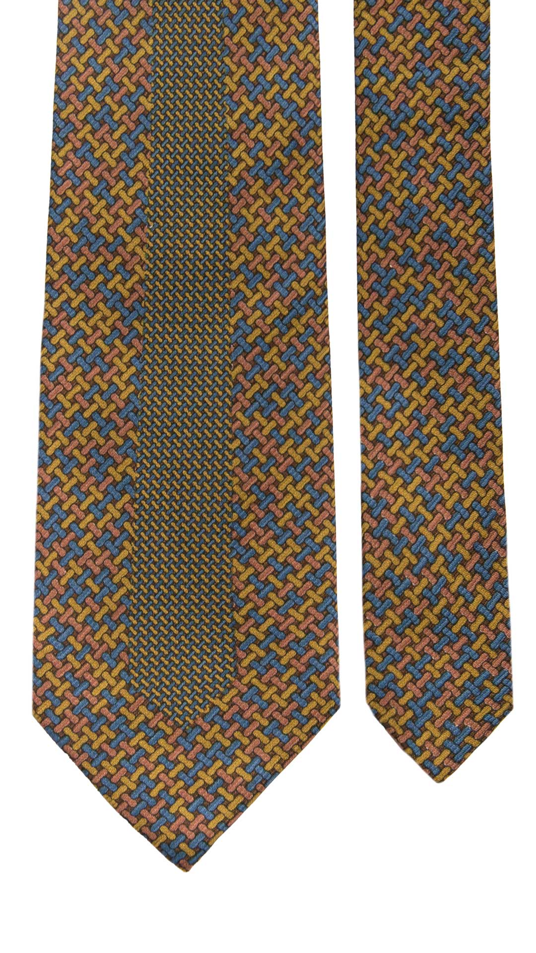 Cravatta Vintage di Seta Jacquard Marrone Fantasia Multicolor CV1101 Made in Italy Graffeo Cravatte Pala