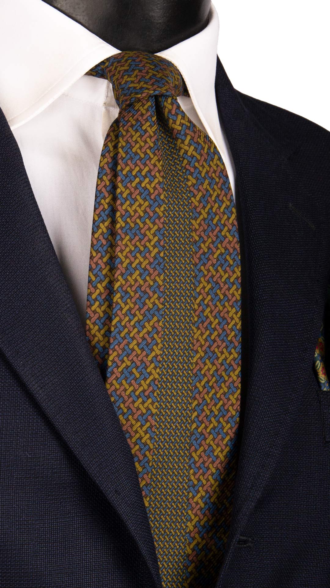 Cravatta Vintage di Seta Jacquard Marrone Fantasia Multicolor CV1101 Made in Italy Graffeo Cravatte