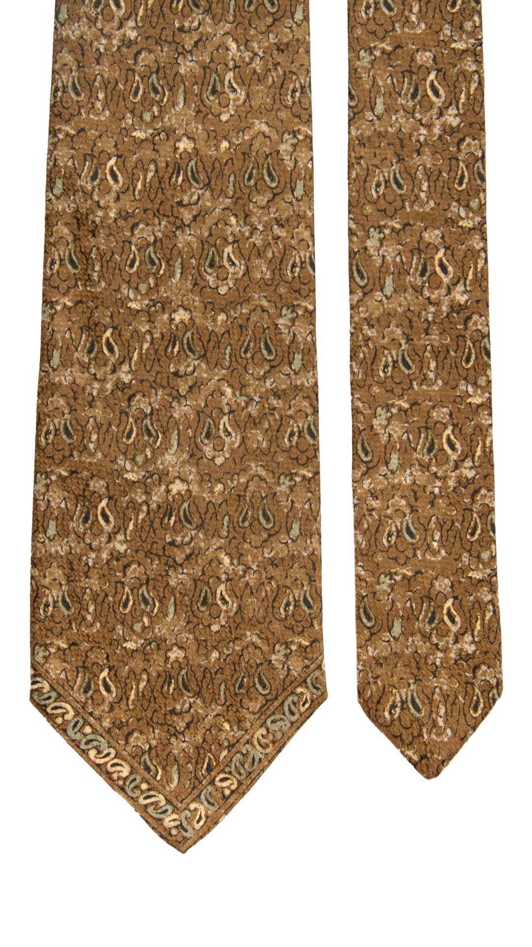 Cravatta Vintage di Seta Jacquard Marrone Fantasia Multicolor CV973 Made in Italy Graffeo Cravatte Pala