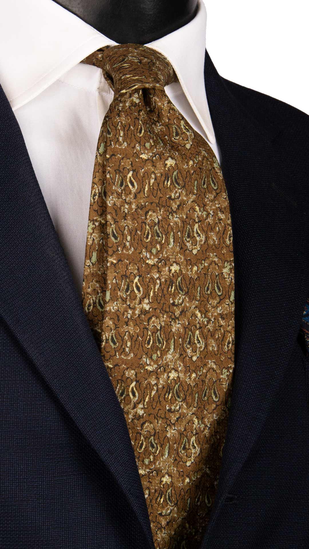 Cravatta Vintage di Seta Jacquard Marrone Fantasia Multicolor CV973 Made in Italy Graffeo Cravatte