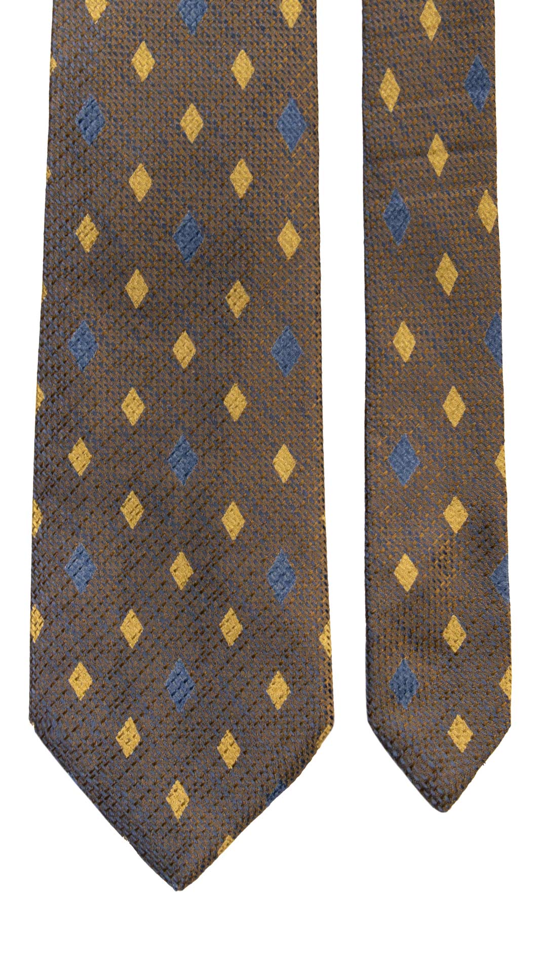 Cravatta Vintage di Seta Jacquard Marrone a Rombi Verde Blu CV1132 Made in Italy Graffeo Cravatte Pala