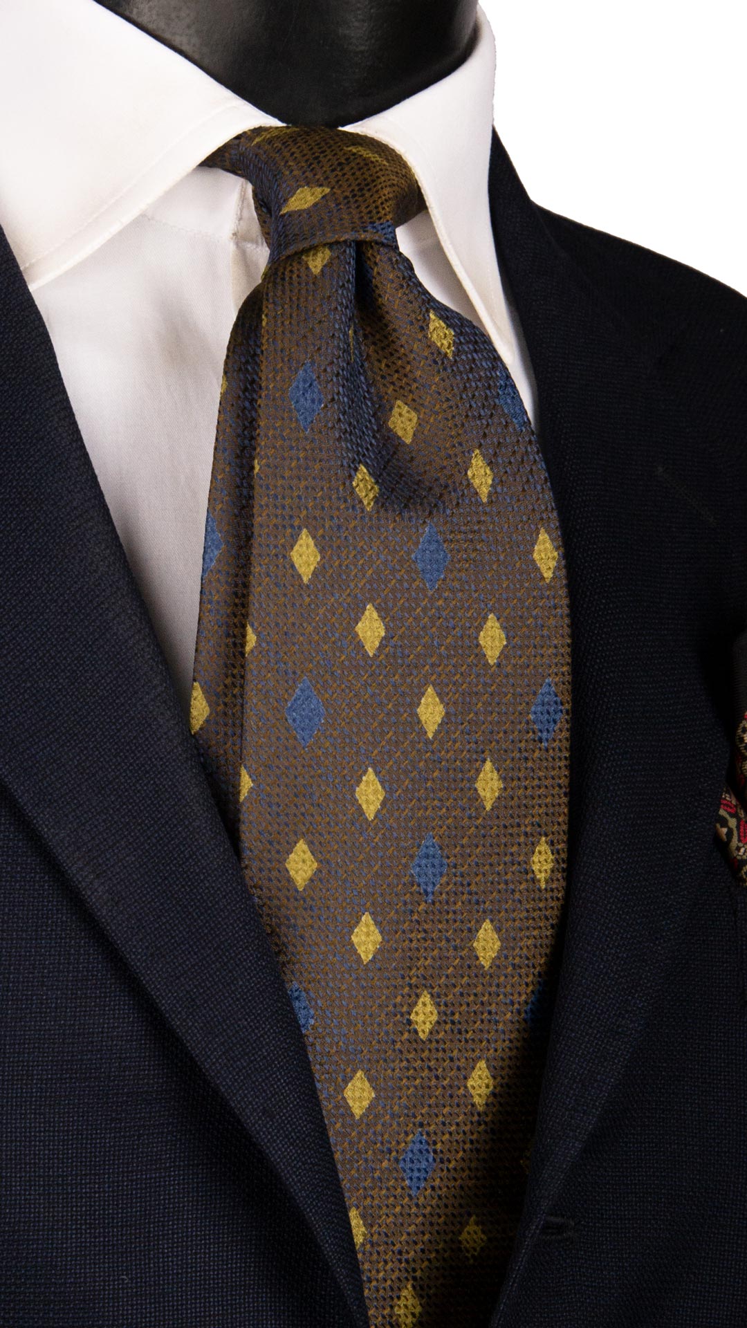 Cravatta Vintage di Seta Jacquard Marrone a Rombi Verde Blu CV1132 Made in Italy Graffeo Cravatte