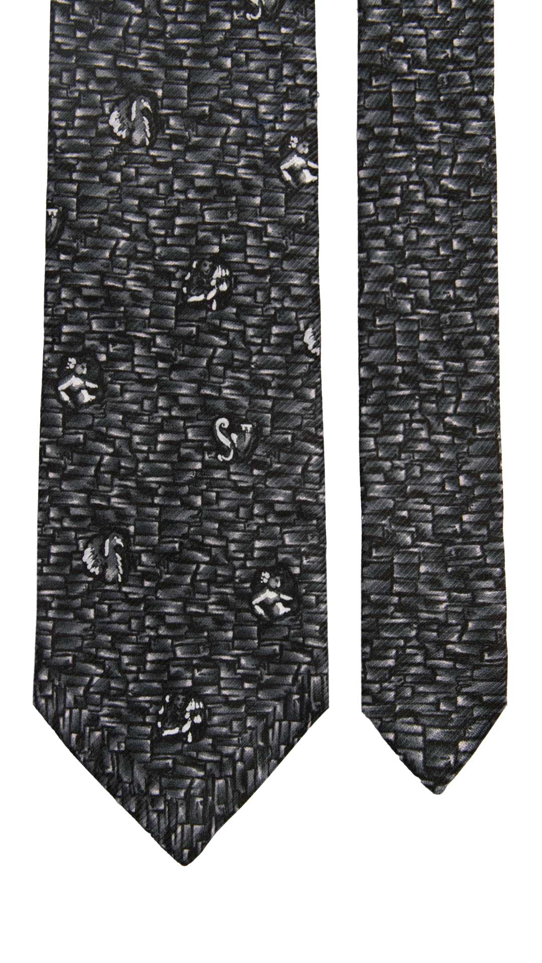 Cravatta Vintage di Seta Jacquard Nera Fantasia Blu CV1162 Made in Italy Graffeo Cravatte Pala