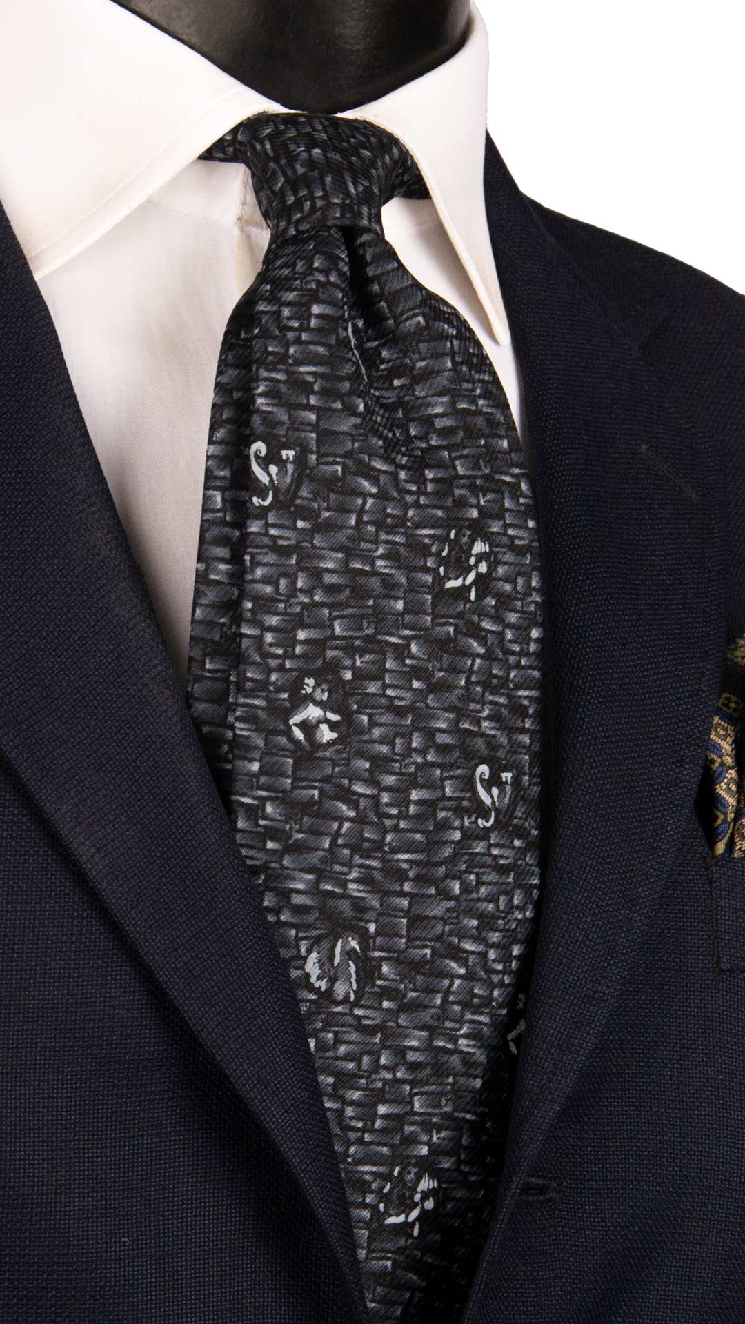 Cravatta Vintage di Seta Jacquard Nera Fantasia Blu CV1162 Made in Italy Graffeo Cravatte