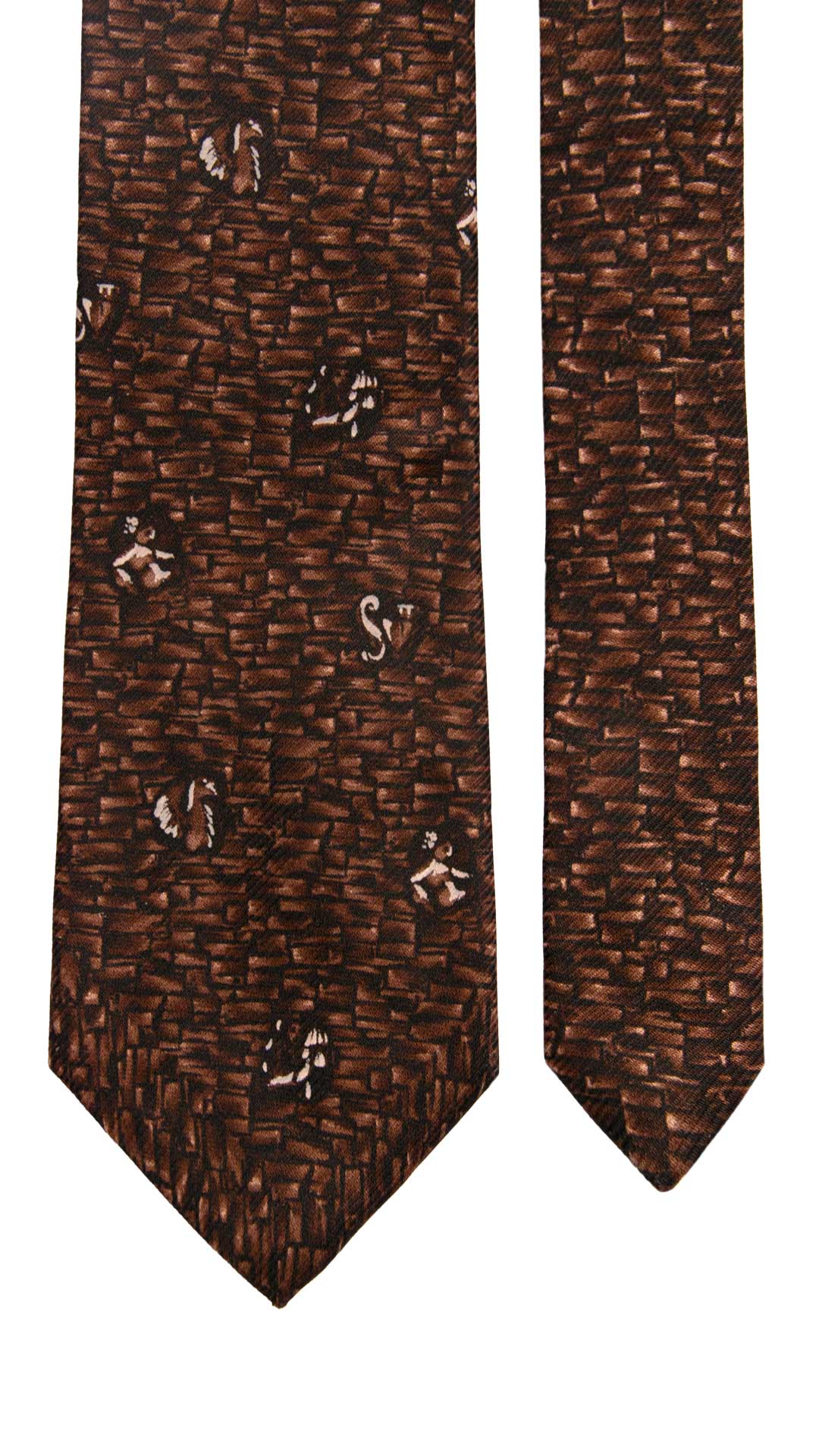 Cravatta Vintage di Seta Jacquard Nera Fantasia Marrone CV1163 Made in Italy Graffeo Cravatte Pala