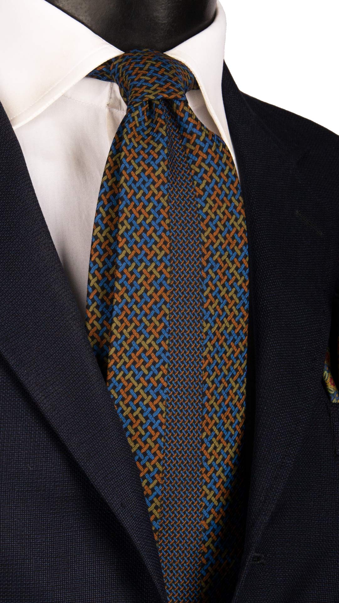 Cravatta Vintage di Seta Jacquard Nera Fantasia Multicolor CV1100 Made in Italy Graffeo Cravatte