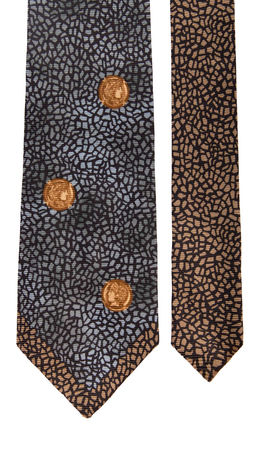 Cravatta Vintage di Seta Jacquard Nera Fantasia Multicolor Nodo in Contrasto CV908 Made in Italy Graffeo Cravatte Pala