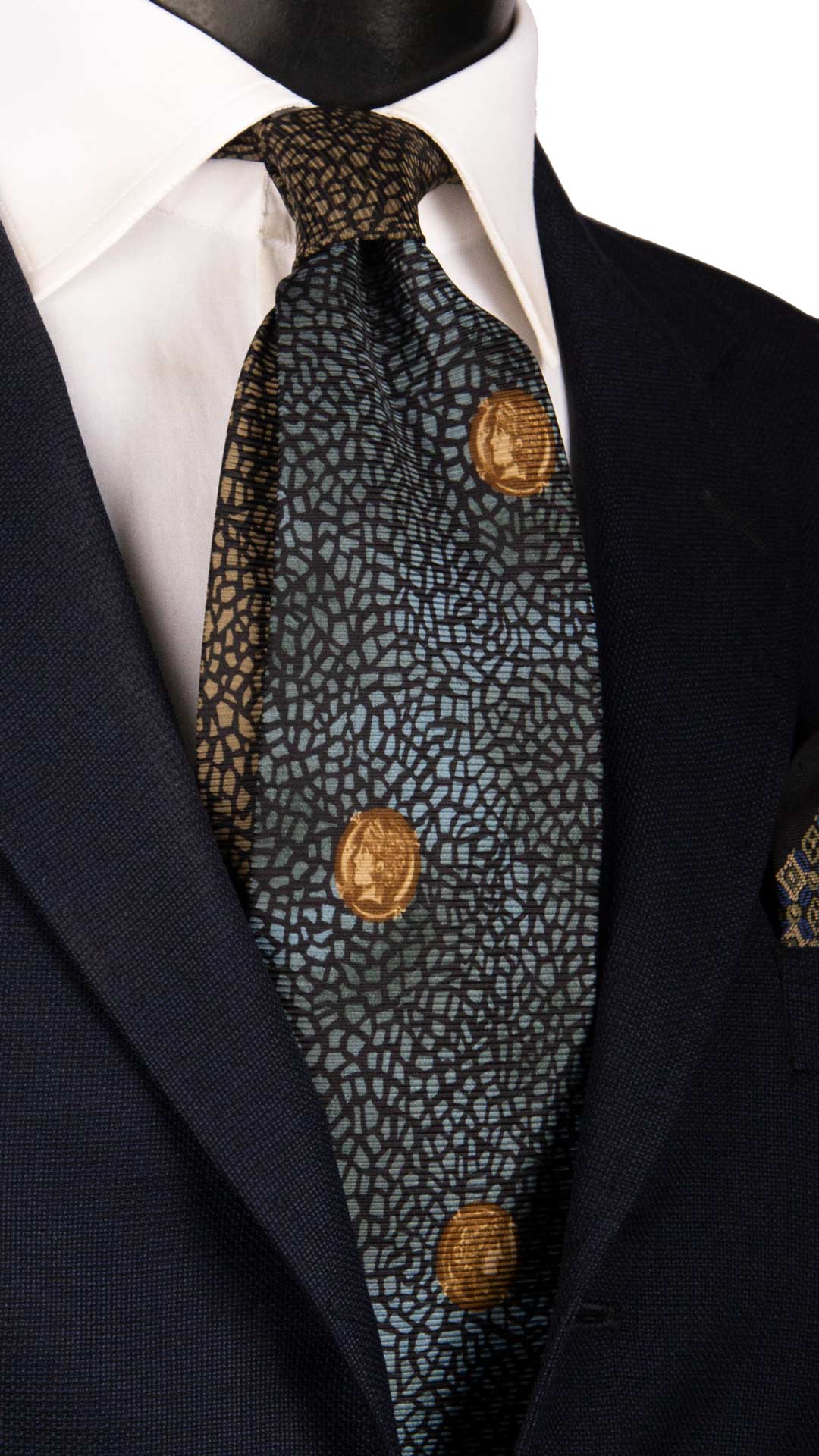 Cravatta Vintage di Seta Jacquard Nera Fantasia Multicolor Nodo in Contrasto CV908 Made in Italy Graffeo Cravatte