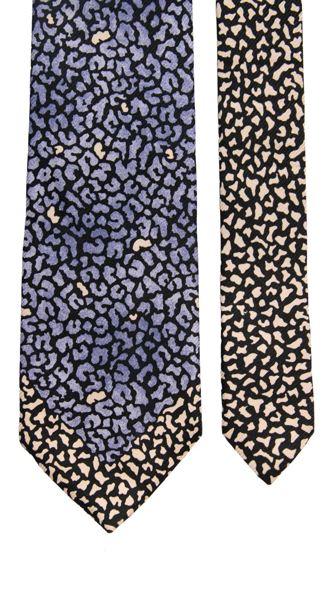 Cravatta Vintage di Seta Jacquard Nera Fantasia Multicolor Nodo in Contrasto CV957 Made in Italy Graffeo Cravatte Pala