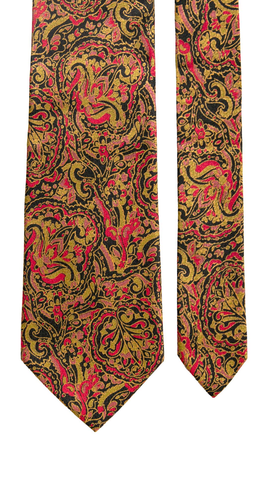 Cravatta Vintage di Seta Jacquard Nera Paisley Giallo Oro Rosa Fucsia CV1029 Made in Italy Graffeo Cravatte Pala