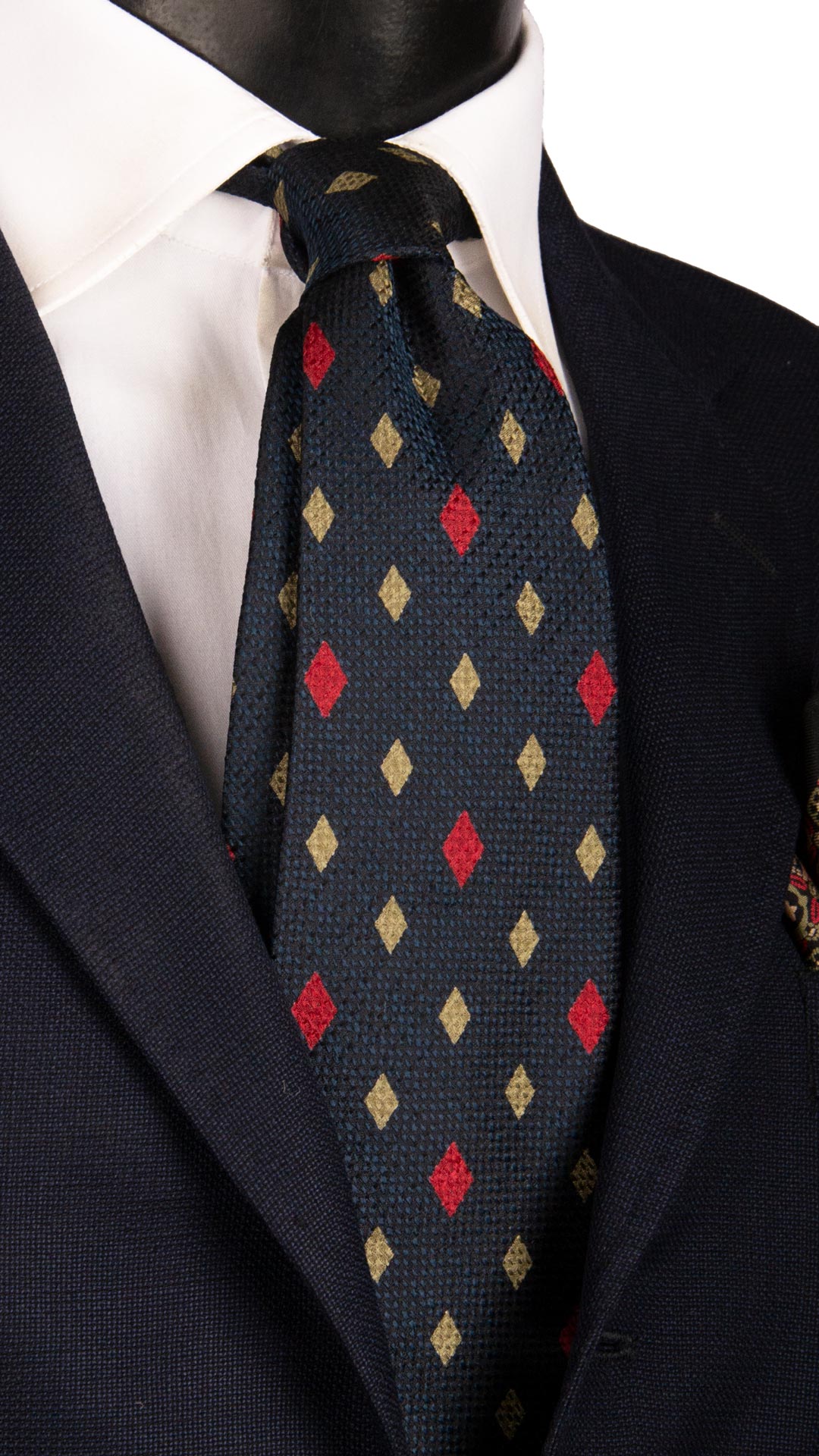 Cravatta Vintage di Seta Jacquard Nera a Rombi Beige Rosso CV1136 Made in Italy Graffeo Cravatte