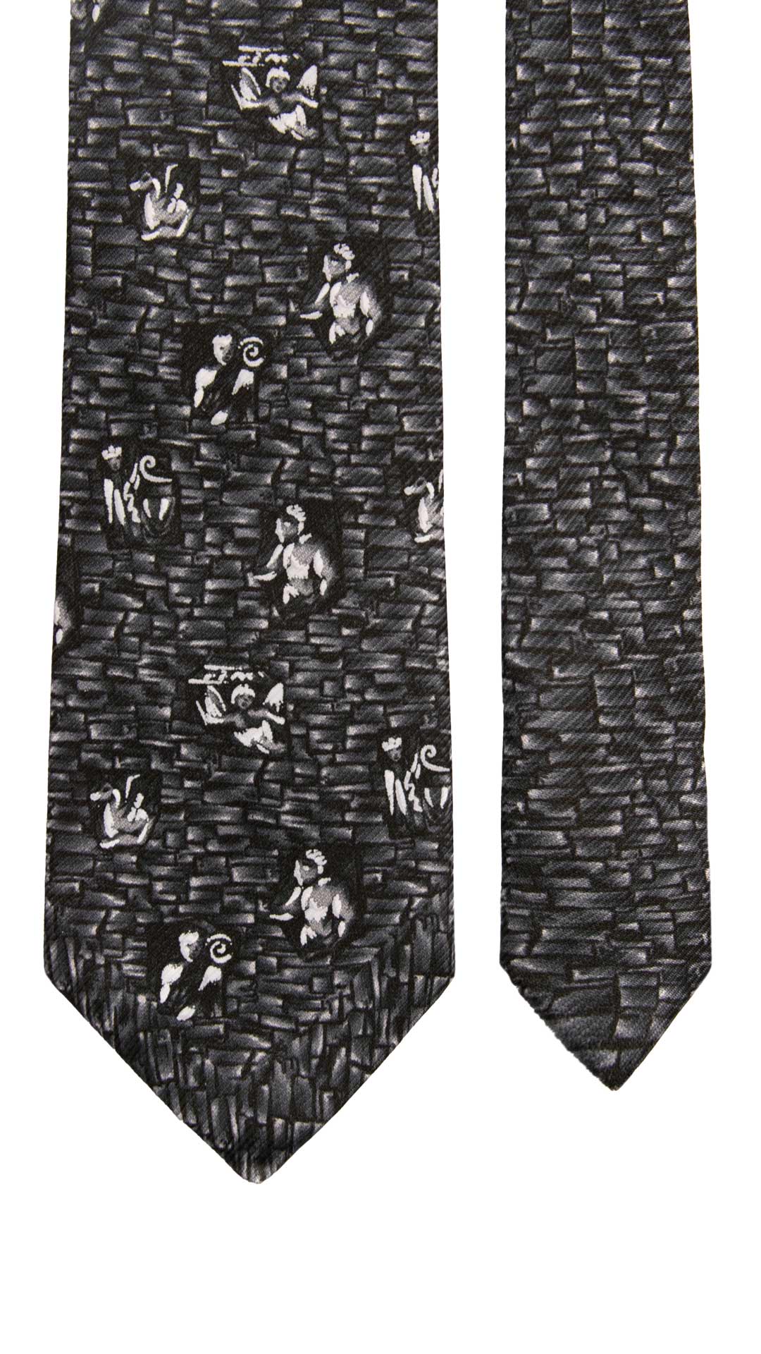 Cravatta Vintage di Seta Jacquard Nero Fantasia Grigio CV1154 Made in Italy Graffeo Cravatte Pala