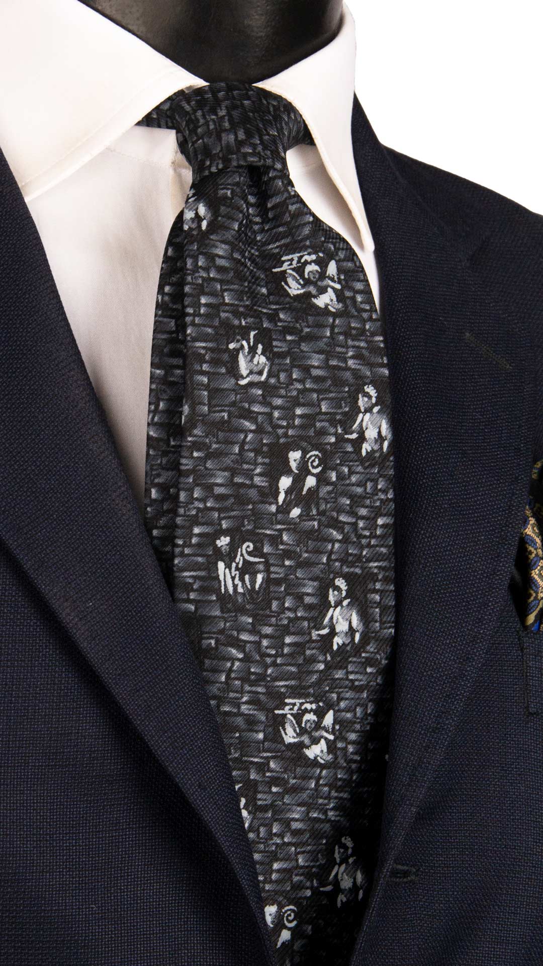Cravatta Vintage di Seta Jacquard Nero Fantasia Grigio CV1154 Made in Italy Graffeo Cravatte