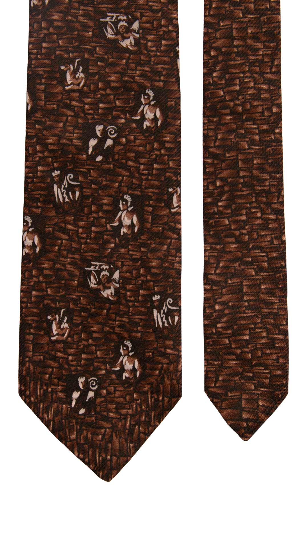 Cravatta Vintage di Seta Jacquard Nero Fantasia Marrone CV1155 Made in Italy Graffeo Cravatte Pala
