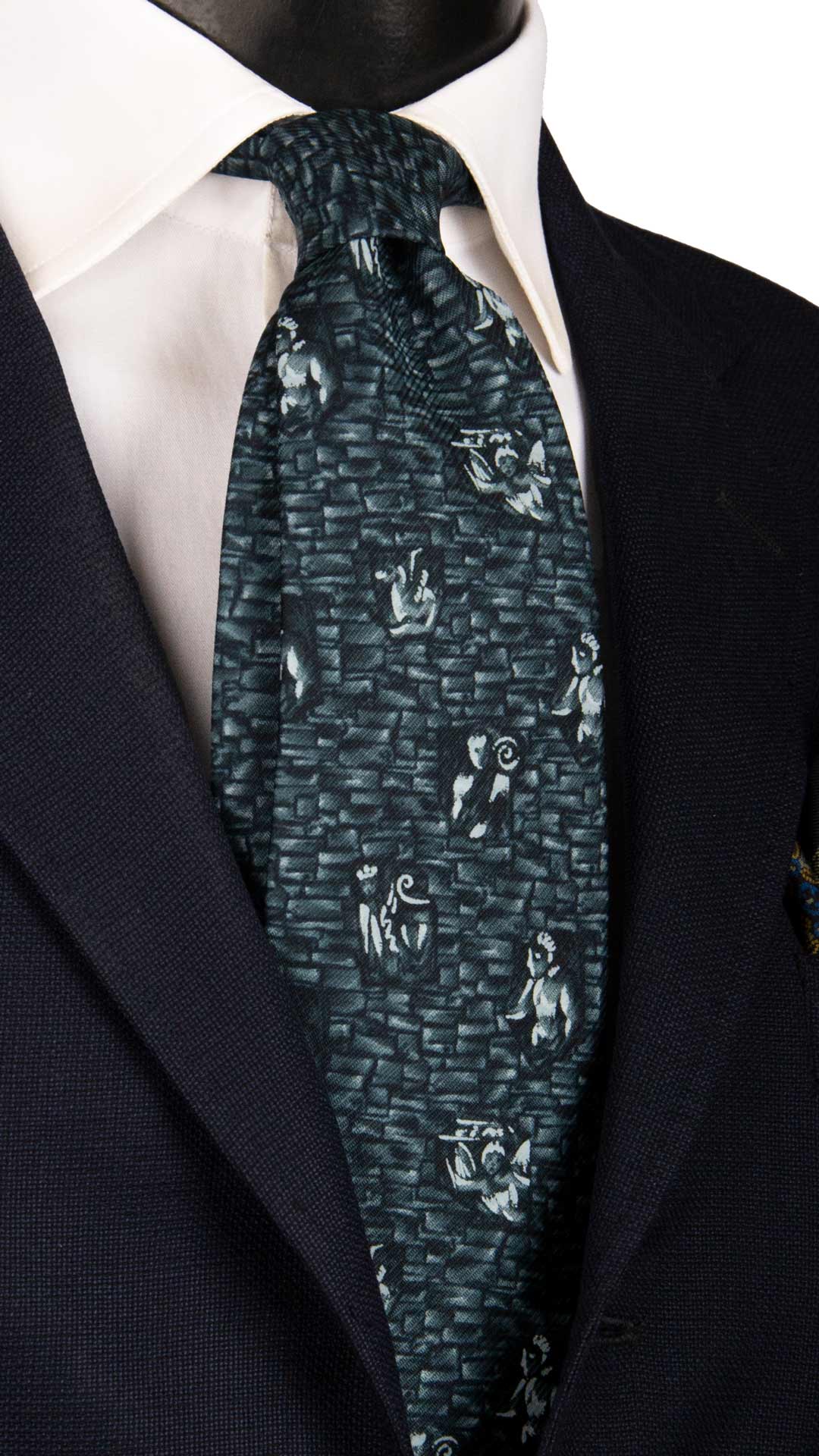 Cravatta Vintage di Seta Jacquard Nero Fantasia Multicolor CV939 Made in Italy Graffeo Cravatte