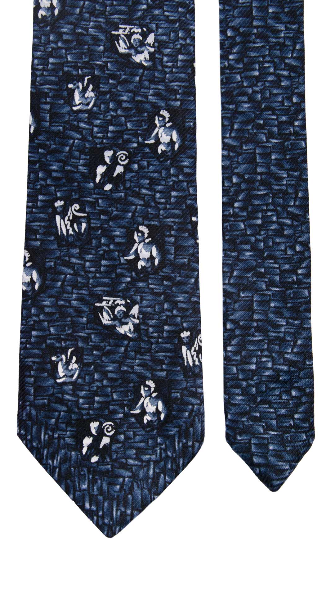 Cravatta Vintage di Seta Jacquard Nero Fantasia Multicolor CV940 Made in Italy Graffeo Cravatte Pala