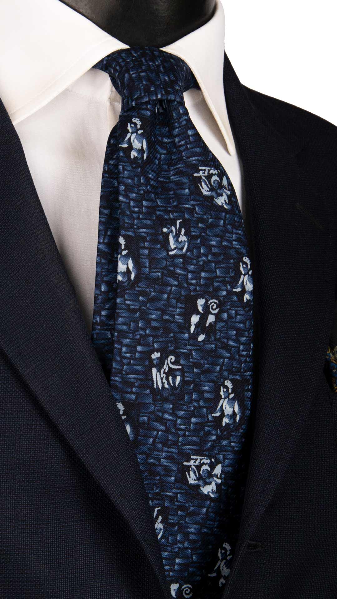 Cravatta Vintage di Seta Jacquard Nero Fantasia Multicolor CV940 Made in Italy Graffeo Cravatte