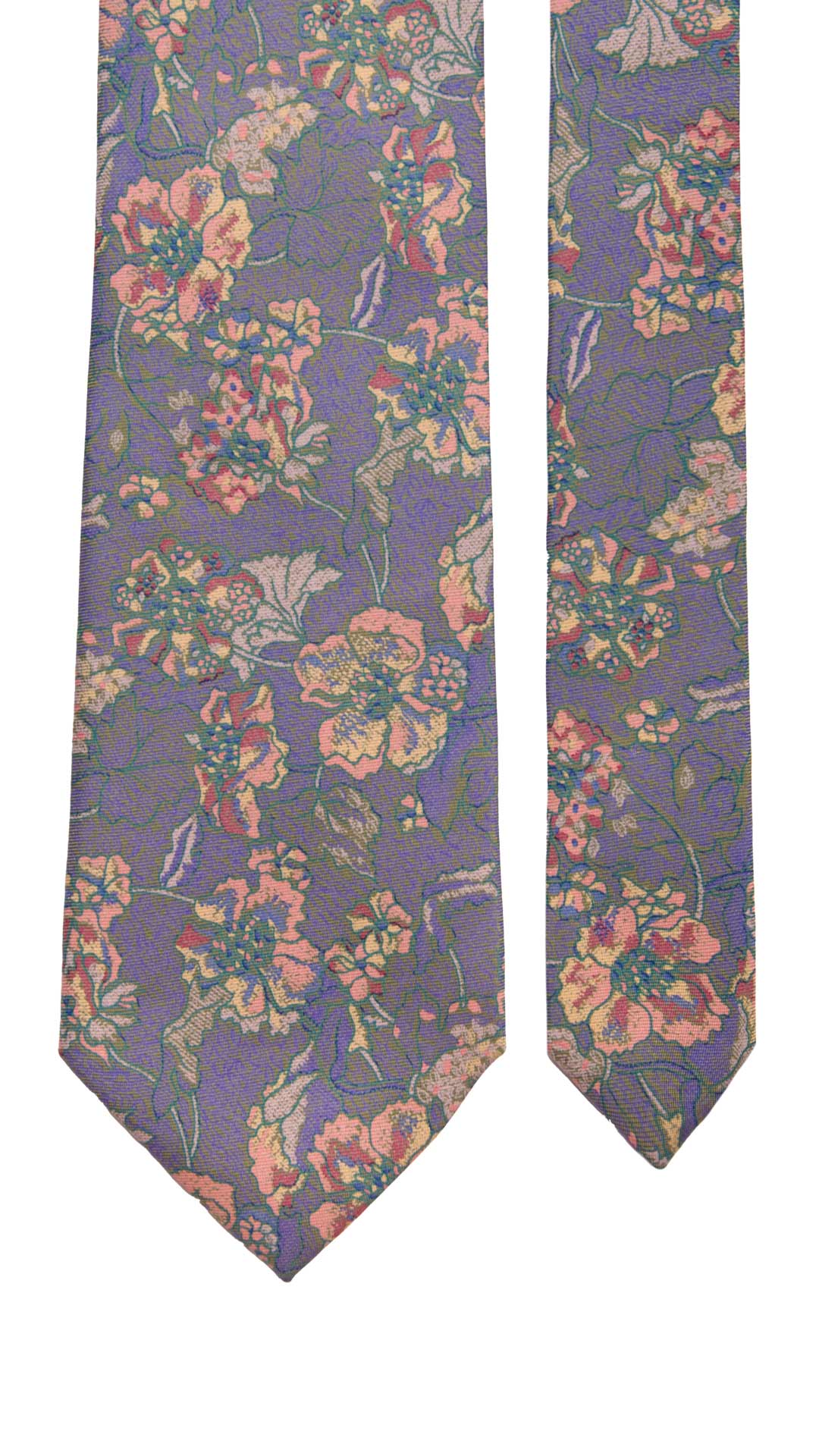 Cravatta Vintage di Seta Jacquard Rosa Lilla A Fiori Multicolor CV1000 Made in Italy Graffeo Cravatte Pala