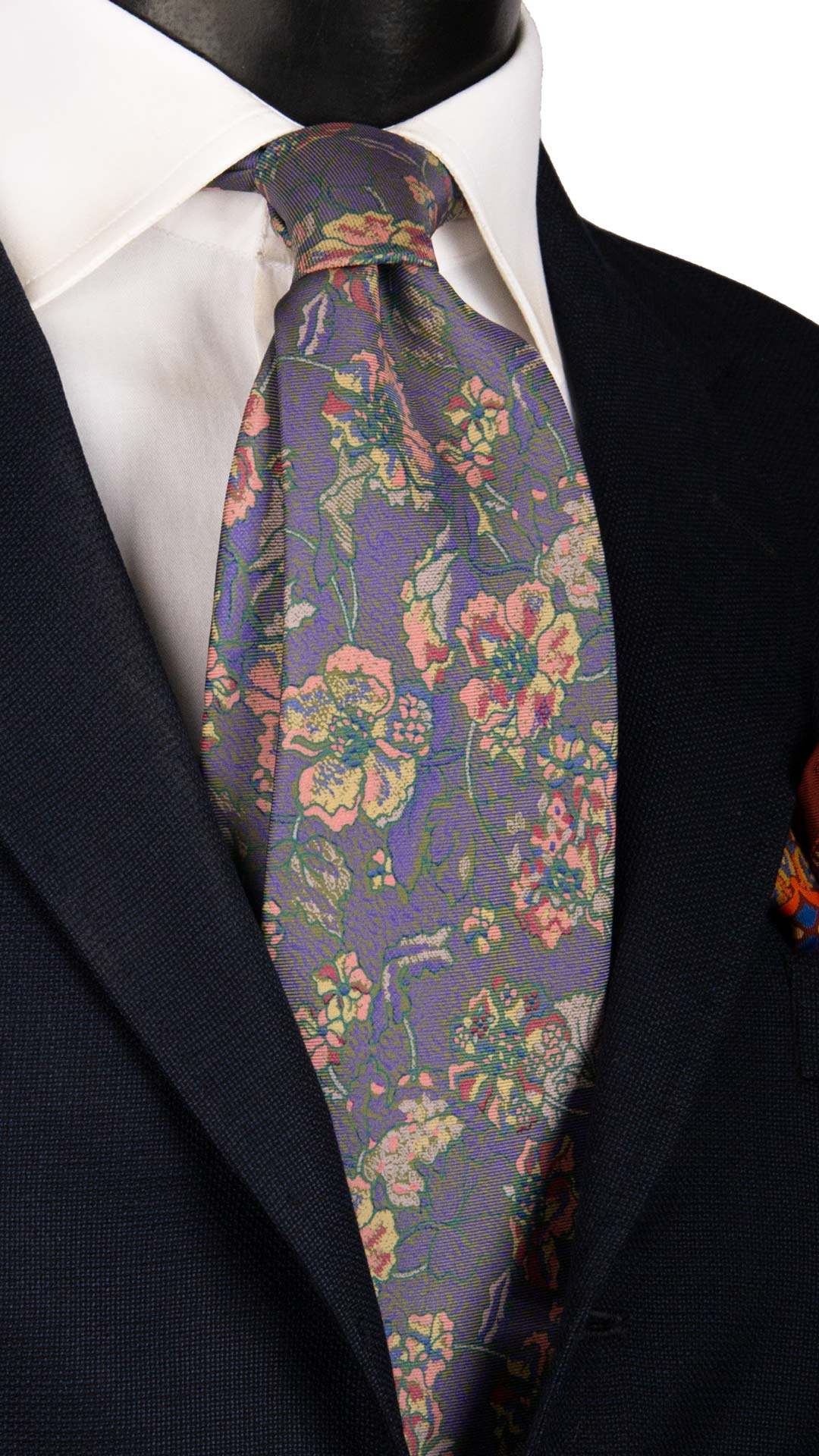 Cravatta Vintage di Seta Jacquard Rosa Lilla A Fiori Multicolor CV1000 Made in Italy Graffeo Cravatte