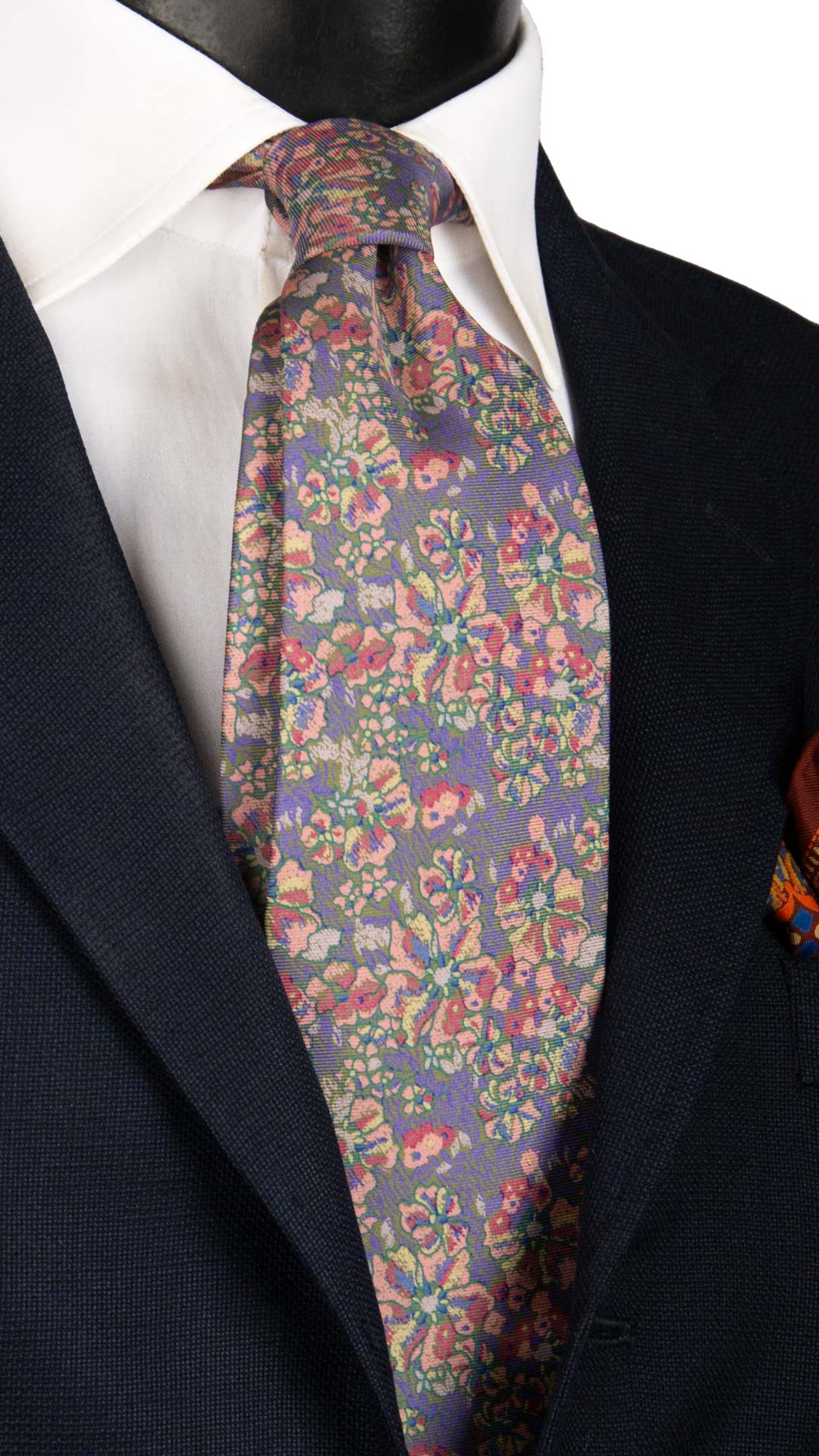 Cravatta Vintage di Seta Jacquard Rosa Lilla A Fiori Multicolor CV999 Made in Italy Graffeo Cravatte