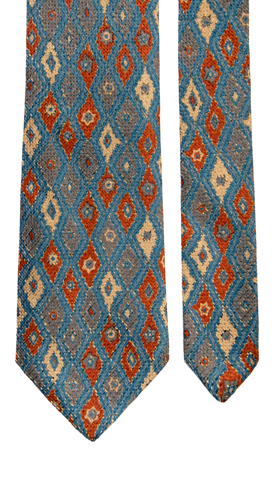 Cravatta Vintage di Seta Jacquard Turchese Fantasia Multicolor CV935 Made in Italy Graffeo Cravatte Pala