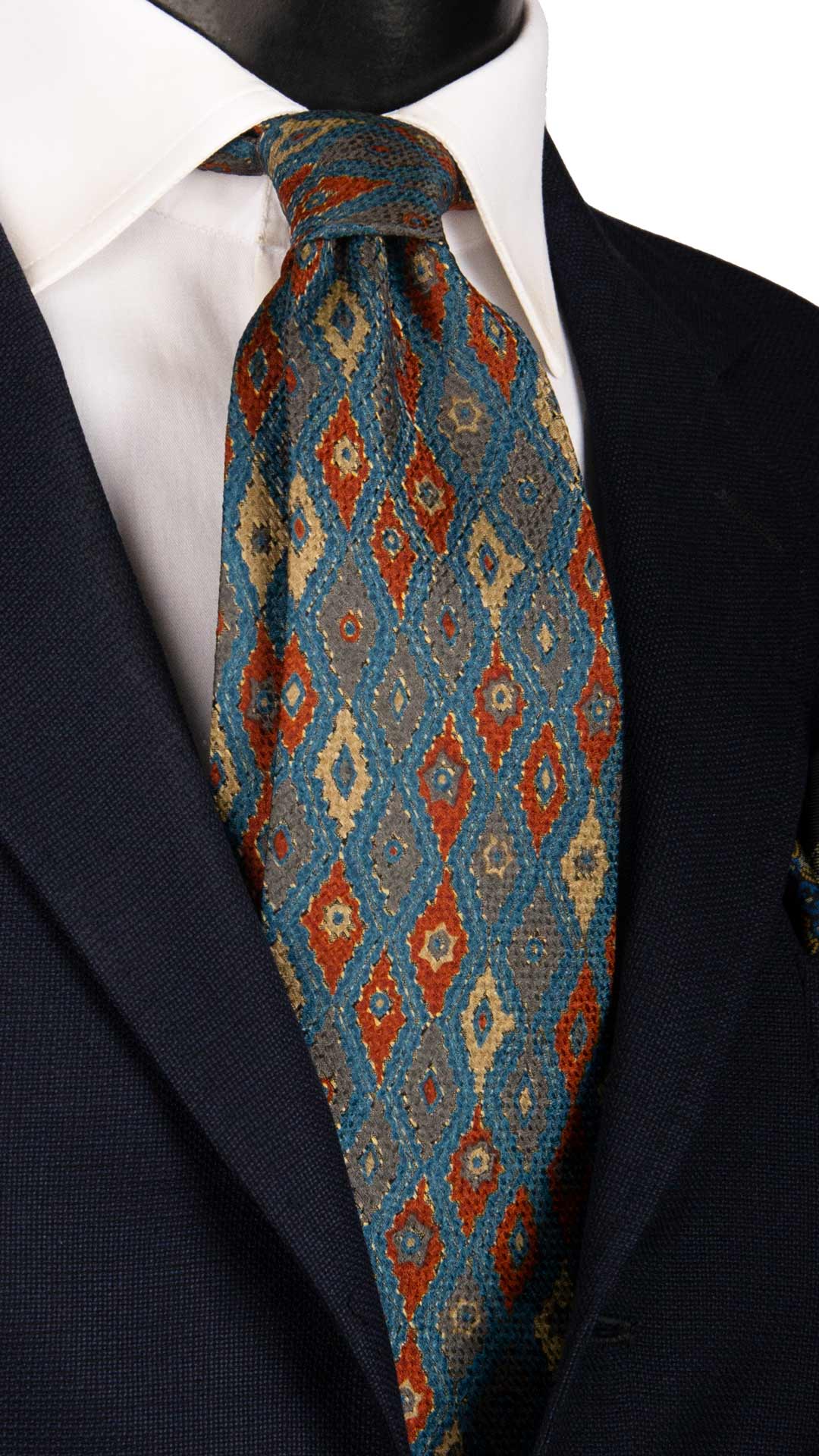 Cravatta Vintage di Seta Jacquard Turchese Fantasia Multicolor CV935 Made in Italy Graffeo Cravatte