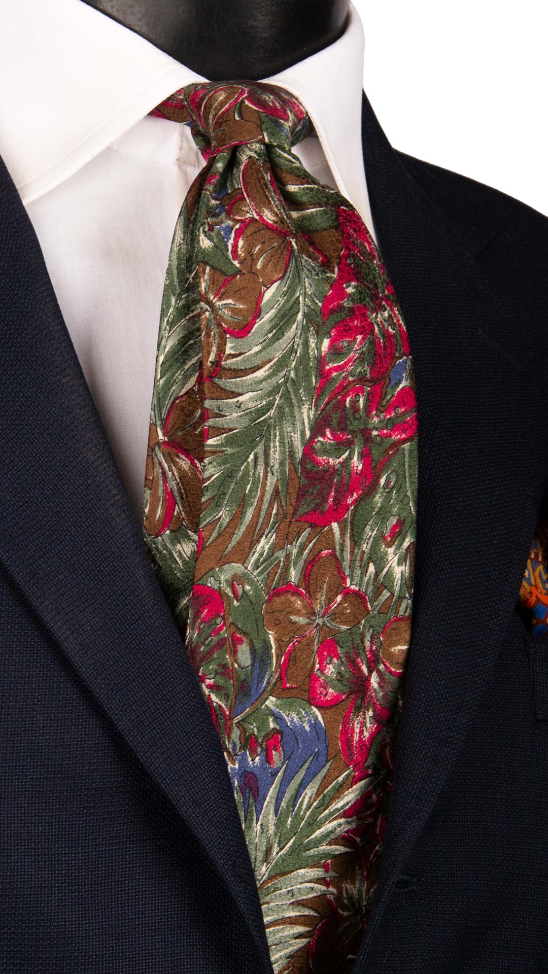 Cravatta Vintage di Seta Jacquard Verde a Fiori Multicolor CV1009 Made in Italy Graffeo Cravatte