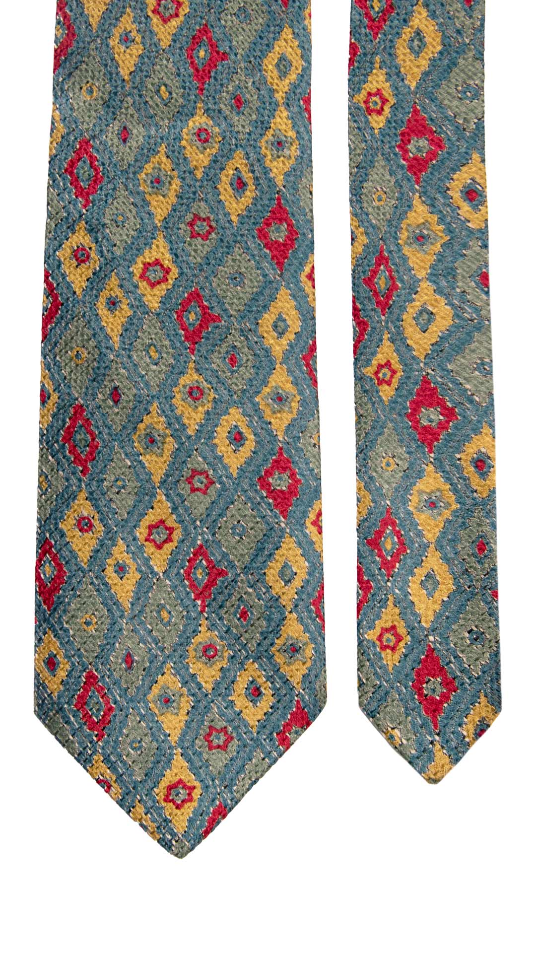 Cravatta Vintage di Seta Jacquard Verde Acqua Fantasia Multicolor CV941 Made in Italy Graffeo Cravatte Pala