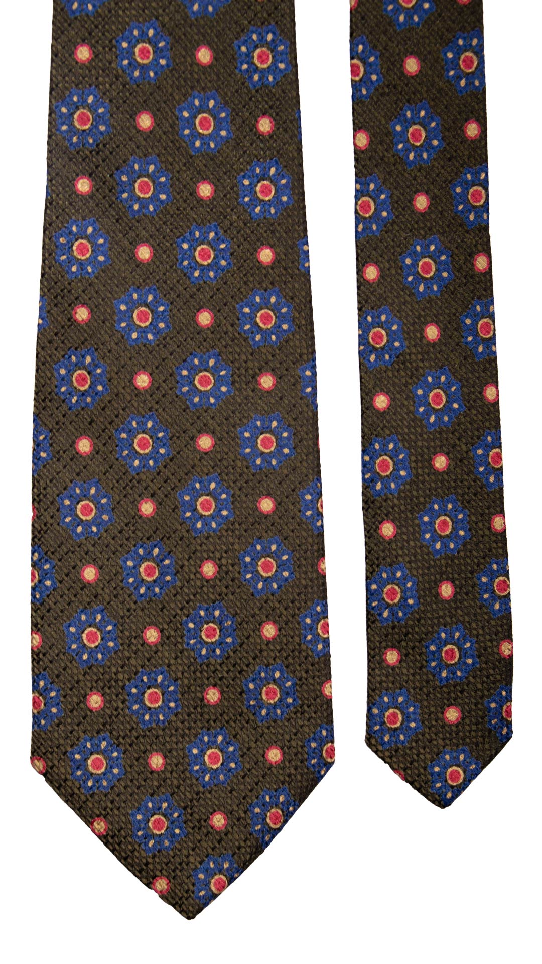 Cravatta Vintage di Seta Jacquard Verde Bottiglia Fantasia Magenta Blu Beige CV806 Pala