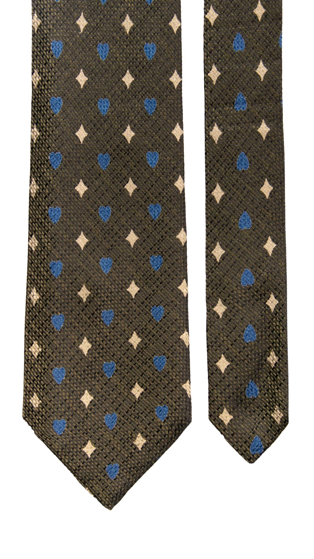 Cravatta Vintage di Seta Jacquard Verde Fantasia Avorio Bluette CV1126 Made in Italy Graffeo Cravatte Pala