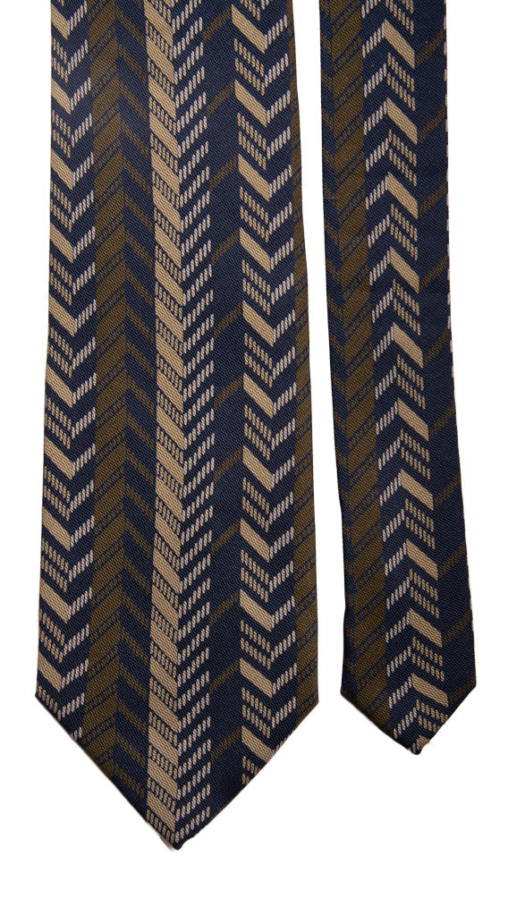 Cravatta Vintage di Seta Jacquard Verde Fantasia Beige Blu Made in Italy Graffeo Cravatte Pala