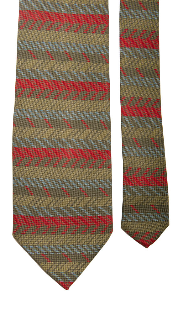 Cravatta Vintage di Seta Jacquard Verde Fantasia Celeste Verde Rossa Made in Italy graffeo Cravatte Pala