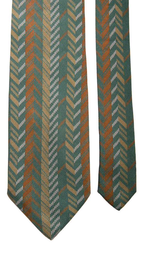 Cravatta Vintage di Seta Jacquard Verde Fantasia Grigia Verde Mattone Made in Italy Graffeo Cravatte Pala