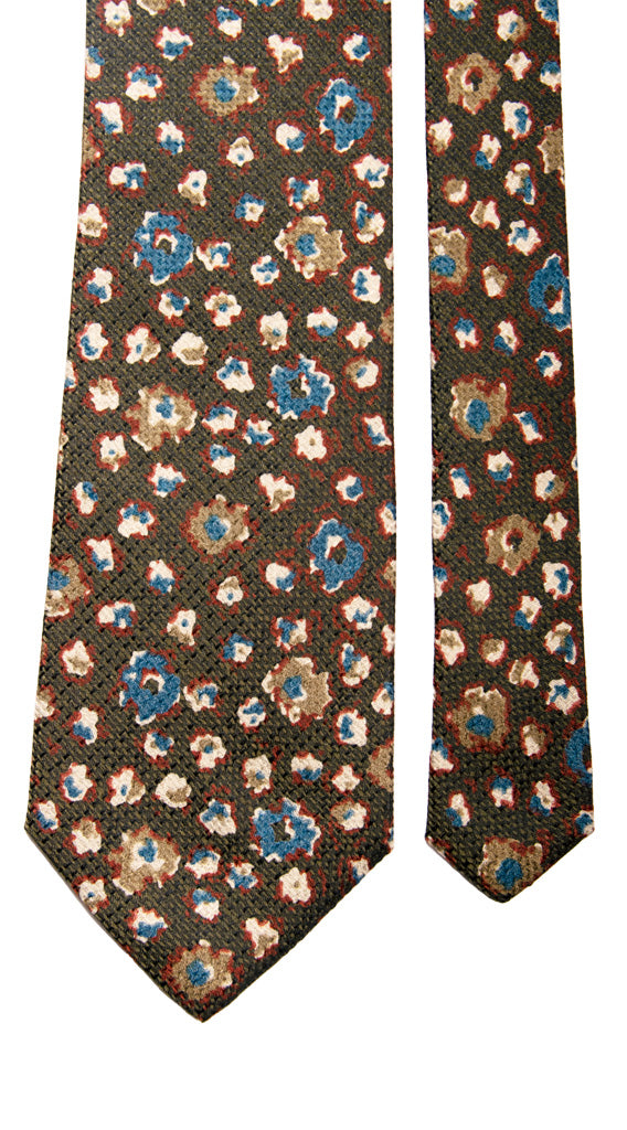 Cravatta Vintage di Seta Jacquard Verde Fantasia Multicolor Made in Italy Graffeo Cravatte Pala