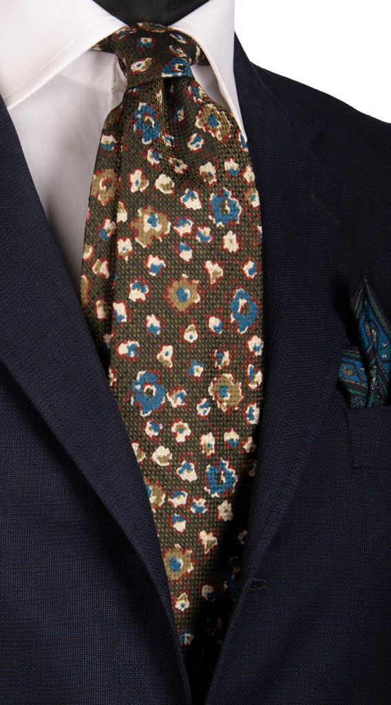 Cravatta Vintage di Seta Jacquard Verde Fantasia Multicolor Made in Italy graffeo Cravatte