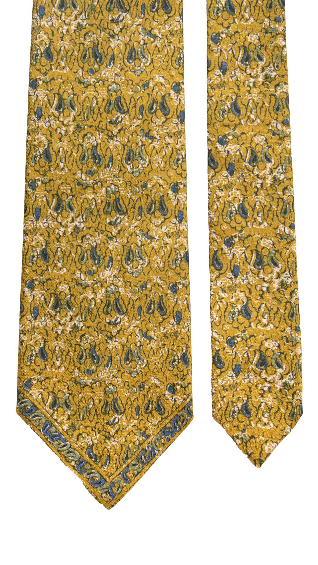 Cravatta Vintage di Seta Jacquard Verde Oliva Fantasia Multicolor CV972 Made in Italy Graffeo Cravatte Pala