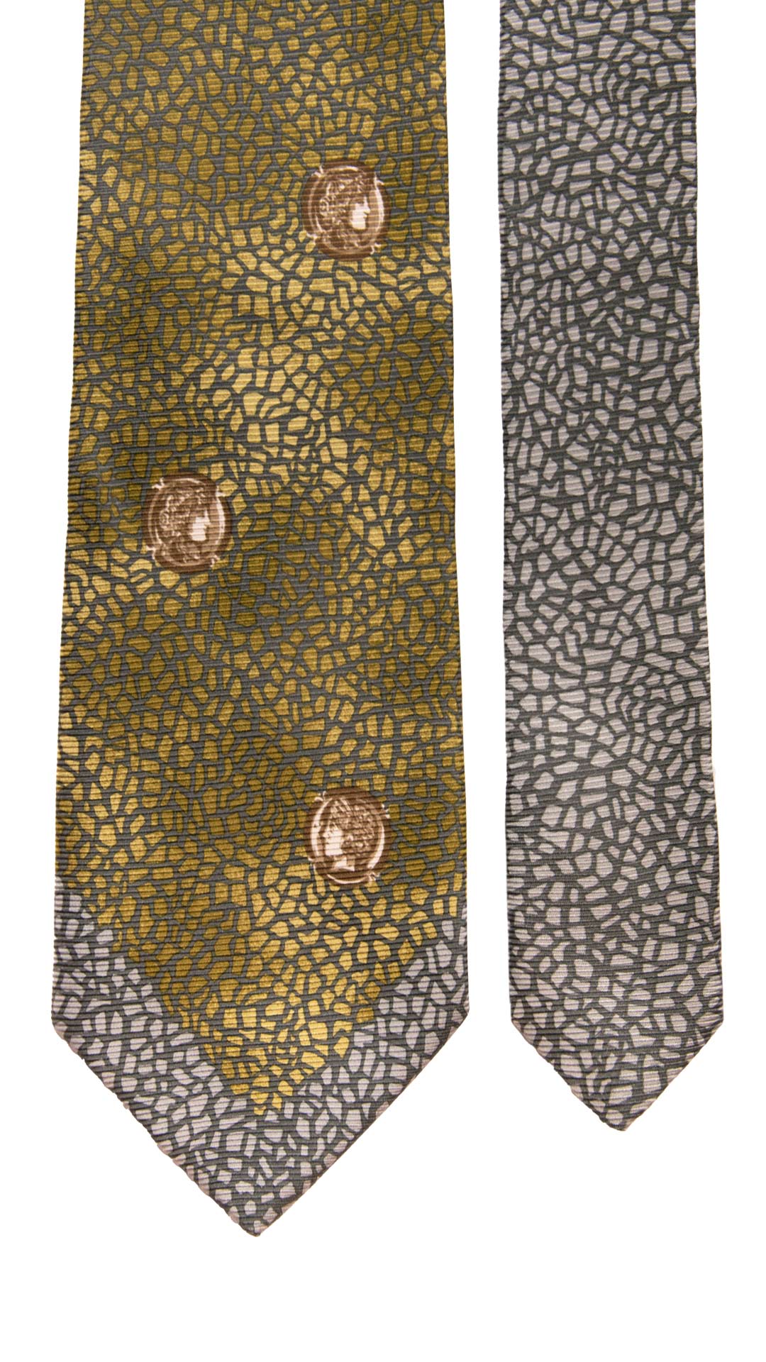 Cravatta Vintage di Seta Jacquard Verde Oliva Fantasia Multicolor Nodo in Contrasto CV906 Made in Italy Graffeo Cravatte Pala