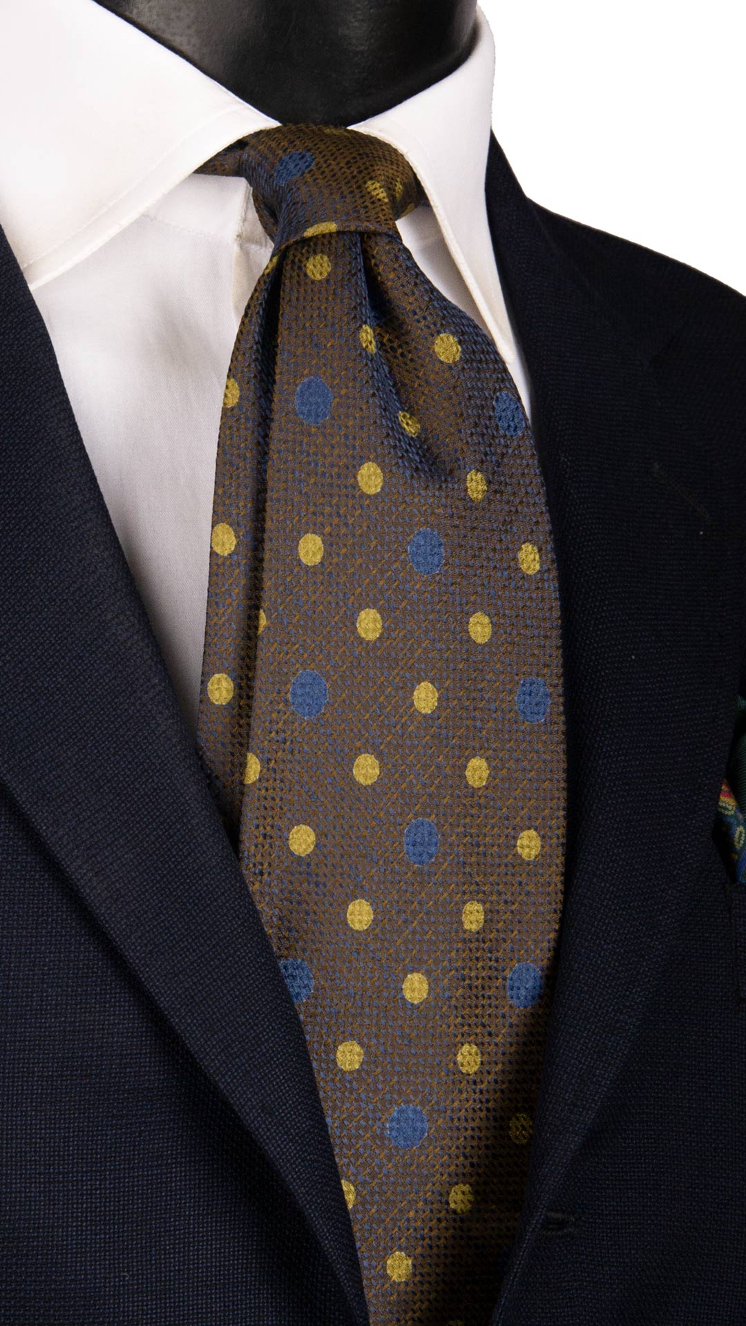 Cravatta Vintage di Seta Jacquard Verde a Pois Blu Giallo CV1124 Made in Italy Graffeo Cravatte