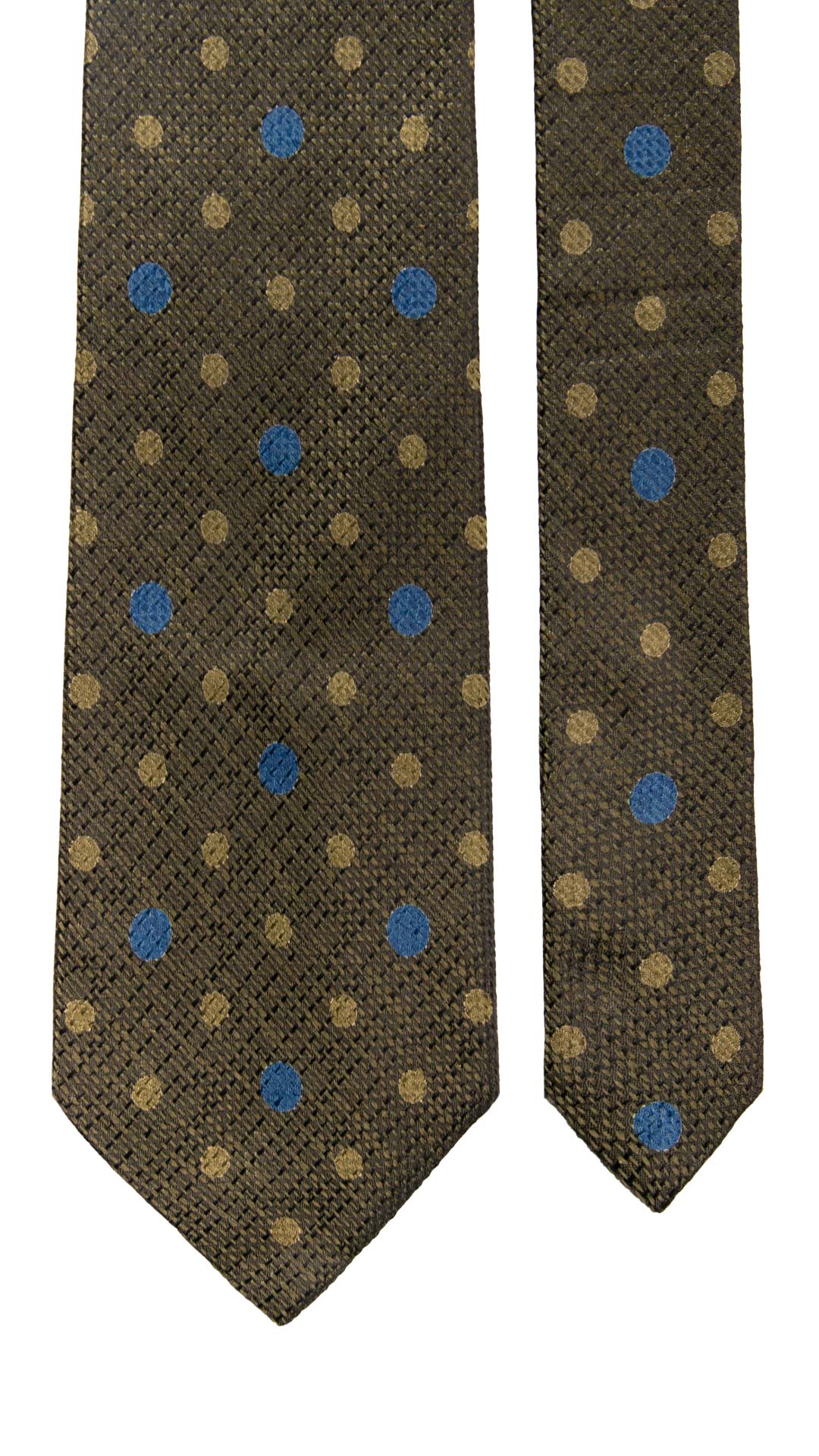 Cravatta Vintage di Seta Jacquard Verde a Pois Blu Verde Oliva CV1123 Made in Italy Graffeo Cravatte Pala