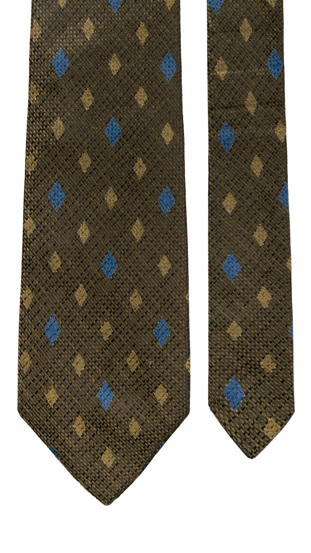 Cravatta Vintage di Seta Jacquard Verde a Rombi Verde Oliva Bluette CV1128 Made in Italy Graffeo Cravatte Pala