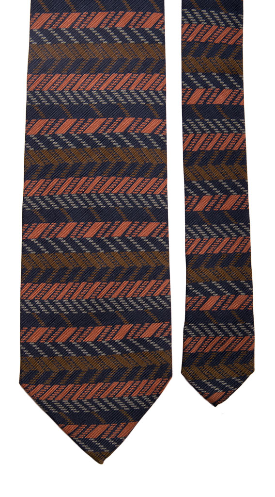 Cravatta Vintage di Seta Jacquard Blu Fantasia Marrone Grigio Rosa Antico Made in Italy Graffeo Cravatte Pala