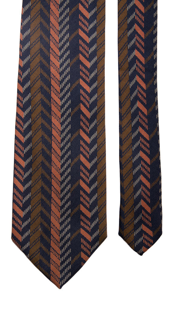 Cravatta Vintage di Seta Jacquard Blu Fantasia Multicolor Made in Italy Graffeo Cravatte Pala