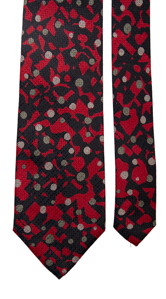 Cravatta Vintage di Seta Jacquard Blu Fantasia Rosso Grigio Made in Italy Graffeo Cravatte Pala