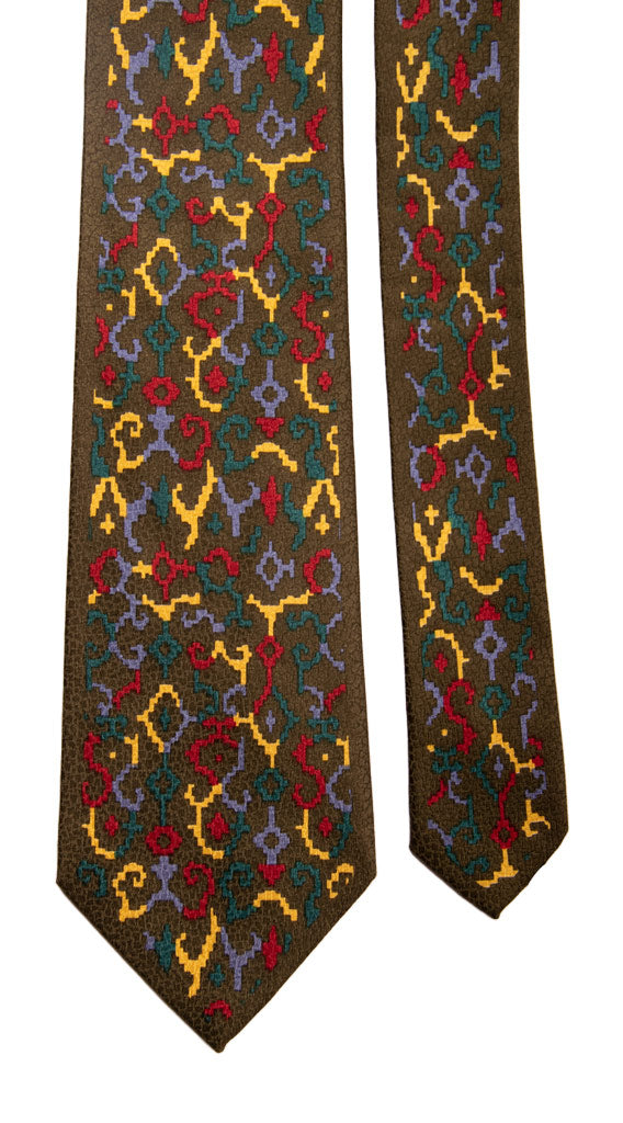 Cravatta Vintage di Seta Jacquard Verde Fantasia Multicolor Made in Italy Graffeo Cravatte Pala
