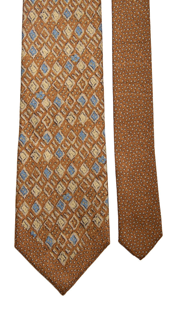 Cravatta Vintage di Seta Jacquard Verde Oliva Fantasia Blu Avio Verde Salvia Nodo in Contrasto Made in italy Graffeo Cravatte Pala