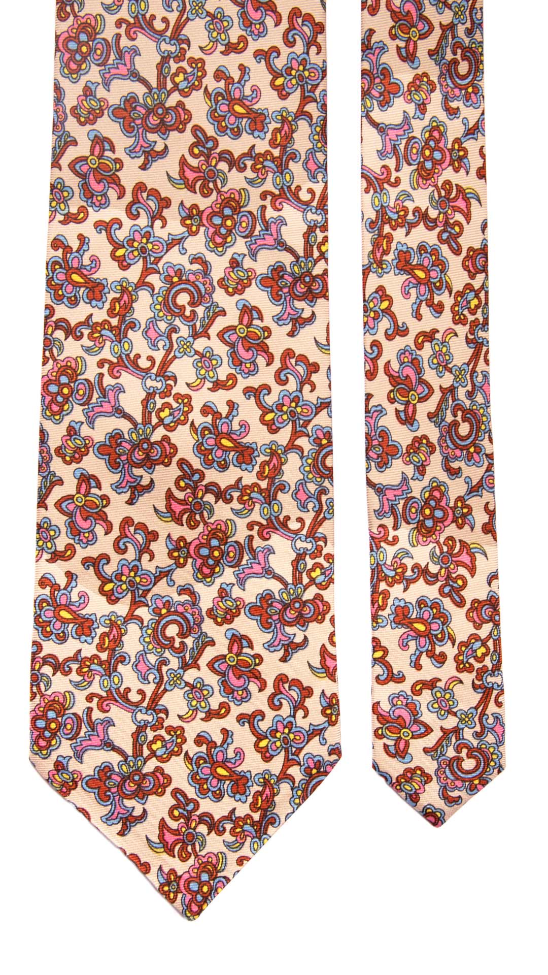 Cravatta Vintage in Saia di Seta Beige a Fiori Multicolor Made in Italy Graffeo Cravatte Pala